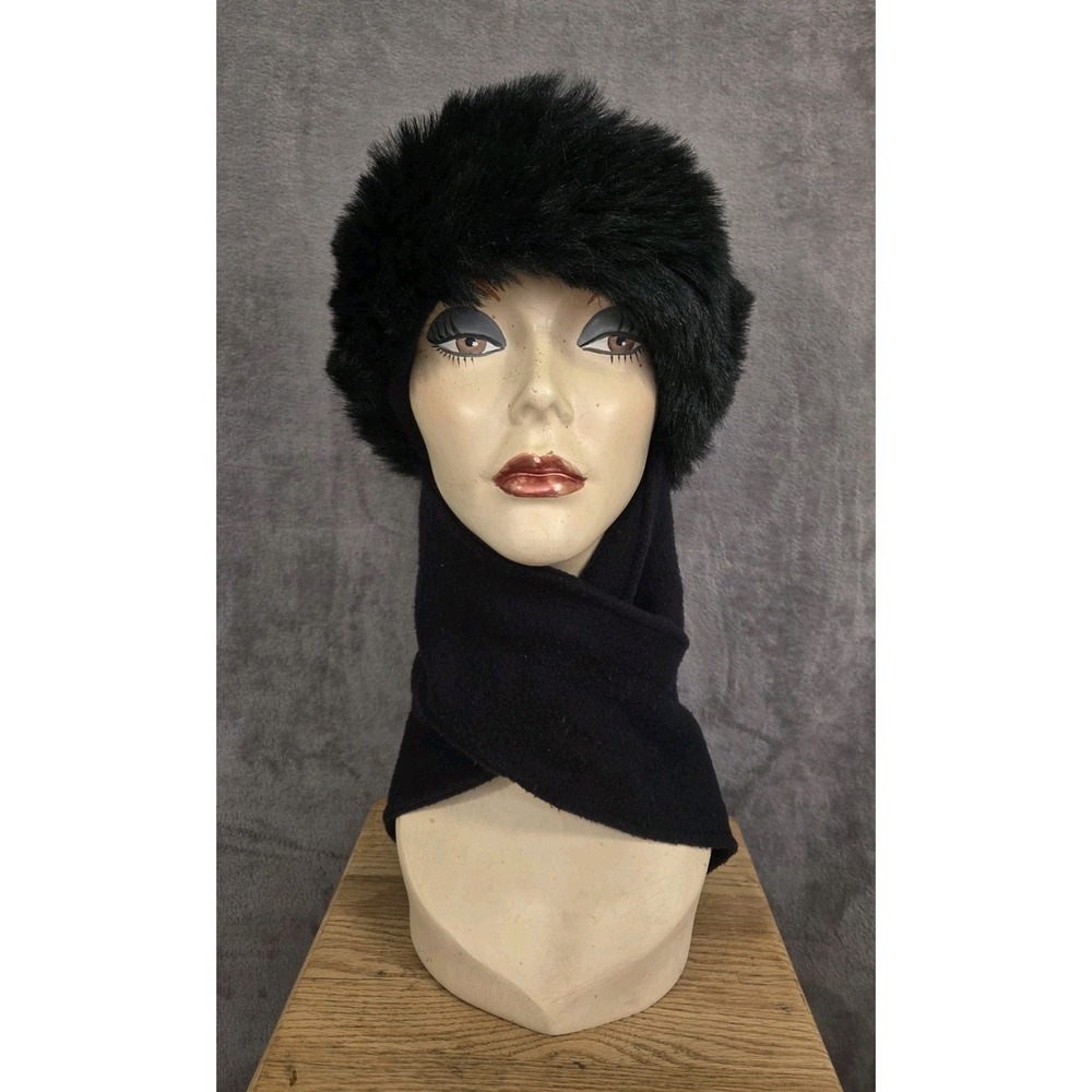 Turtle Fur Women Classic Warm Black Fur Fleece Hat Ear Muffs & Neck Warmer Scarf